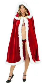 Vianočný Kostým santa Dospelých sexy red velvet bielej kožušiny Cape Plášť Little Red Riding Hood Vianoce Plášť Party Stage Kostým