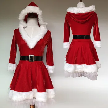 Vianočný Kostým Santa Kostým polovičný Rukáv Plyšové Teplé Kapucňou Fantázie Skladaný Šaty, M,L,XL