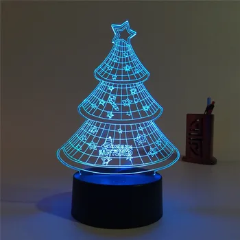 Vianočný Strom 3D ilúziu Visual Nočné Svetlo 7 Farieb Zmena LED Stolná Lampa Spálňa Domova Vianočný Darček