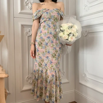 VICONE Tlačené Šaty Žien Šifón Šaty Retro francúzsky 2020 Jar a v Lete Pás Chudnutie Temperament Fishtail kockované šaty