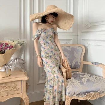 VICONE Tlačené Šaty Žien Šifón Šaty Retro francúzsky 2020 Jar a v Lete Pás Chudnutie Temperament Fishtail kockované šaty