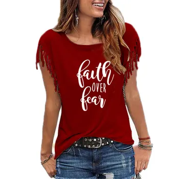 Viera V Priebehu Strach List Vytlačený Ženy T-Tričko Krátky Rukáv Príležitostné Letné Cool Oblečenie Loose Fit Čaj