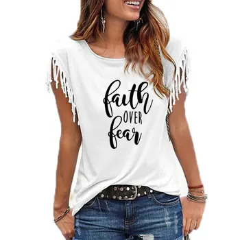 Viera V Priebehu Strach List Vytlačený Ženy T-Tričko Krátky Rukáv Príležitostné Letné Cool Oblečenie Loose Fit Čaj