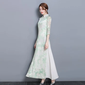 Vietnam Šaty pre Ženy Ao Dai 2020 Jar Leto Nový Elegantný Kvetinový Cheongsam Tradičné Ľudové Qipao Ázijské Oblečenie Vestidos