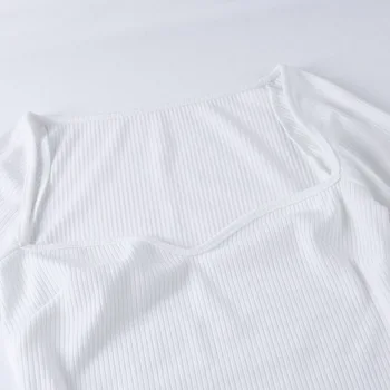 Viifaa Milú Krku Rebrovaný Srůsty Biele Tričko Ženy 2020 Dlhý Rukáv Jeseň Tee Tričko Femme Sexy Štíhla Ostrihané Topy