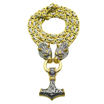 Viking nehrdzavejúcej ocele vlk hlavu kráľa reťazca Nordic Viking amulet Thor kladivo prívesok náhrdelník Viking šperky