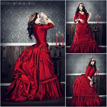 Viktoriánskej Gotický červená zhonu šaty šaty upír mina harker šaty Občianskej Vojny Southern Belle plesové Šaty, Šaty upír šaty