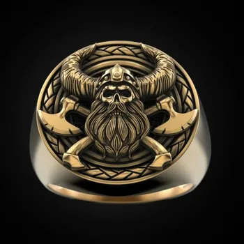 VILAGE Retro Štýl Viking pánskej Módy Nehrdzavejúcej Ocele Lebky Krúžok Severskej Mytológie Odin Krúžok Strany Šperky