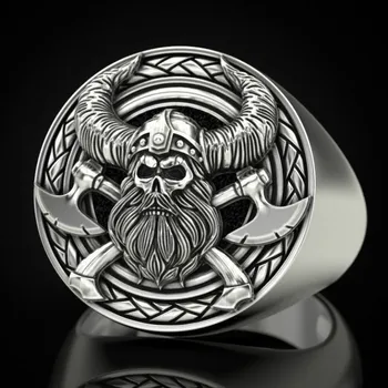 VILAGE Retro Štýl Viking pánskej Módy Nehrdzavejúcej Ocele Lebky Krúžok Severskej Mytológie Odin Krúžok Strany Šperky