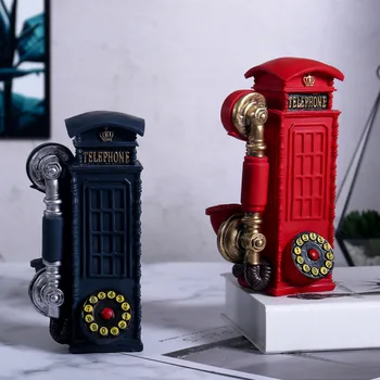 VILEAD 21 cm Živice Telefónnej Búdky Figúrky Tvorivé Európsky Call Box Prasiatko Dekorácia Hogar Ručné Remeslá Vintage Dary