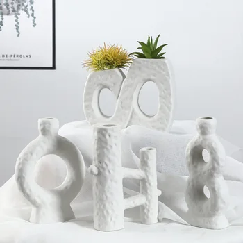 VILEAD 6 Štýlov Keramická Biela Váza INY Abstraktné Geometrické Sušené Kvety a Váza na Kvety Hotel Čajový Dom Výzdoba Domov
