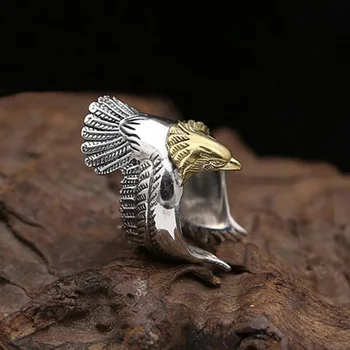 Vintage 925 Silver Vintage Orlích Krídel Otvoriť Eagle Krúžok Strany Darček Šperky Krúžok Veľkoobchod