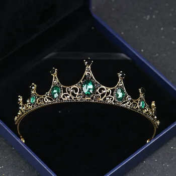 Vintage Barokový Napodobňované Emerald Crystal Tiaras a Koruny, Vlasy, Šperky Ženy, Dievčatá Headpiece Svadobné Svadobné Doplnky do Vlasov