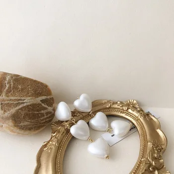 Vintage Barokový srdca Perlou Estetické náušnice Strapec Dlho preháňania drop náušnice pre ženu šperky, svadobné party darček