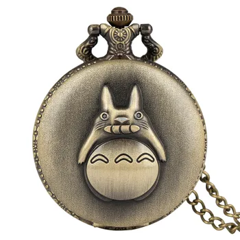 Vintage Bronze Totoro Quartz Vreckové Hodinky Hot Japonské Anime Môj Sused Totoro Prívesok Náhrdelník Šperky Hodiny Darček Študent Deti