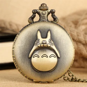 Vintage Bronze Totoro Quartz Vreckové Hodinky Hot Japonské Anime Môj Sused Totoro Prívesok Náhrdelník Šperky Hodiny Darček Študent Deti