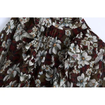 Vintage Elegantné Volániky Kvetinový Tlač Mini Šaty Žien Módne O-Krku Skladaný Lem Šiat Žena Elegantné Vestidos