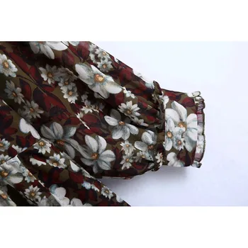 Vintage Elegantné Volániky Kvetinový Tlač Mini Šaty Žien Módne O-Krku Skladaný Lem Šiat Žena Elegantné Vestidos
