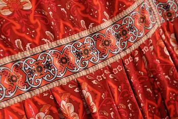 Vintage Elegantné ženy červená kvetinový tlač o-krku voľné České mini šaty dámske batwing rukáv Boho šaty vestidos