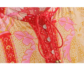 Vintage etnických vietor prímorské pláže cestovné červená fialová dlhý rukáv ženské šaty 2019 letnú dovolenku tlač dámske šaty