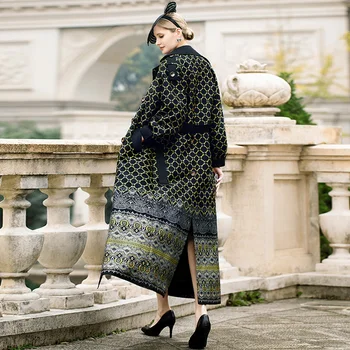 Vintage Jeseň Zimný Kabát Ženy Výkopu Výšivky Outwear Britský Štýl Dráhy Kabát Zase dole Golier Outwear DZ1316