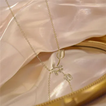 Vintage Módy Opal Rose Prívesok Zlatý Náhrdelník Žena Lesklé Crystal Nové Clavicle Reťazca Výročie Darček pre Dievčatá Luxusné Šperky