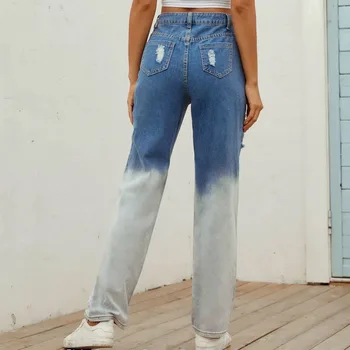 Vintage Otvory Vysoký Pás Rovné Džínsy, Nohavice pre Ženy Streetwear Voľné Žena Denim Džínsy Zips Dámy Džínsy Pantalon 10521