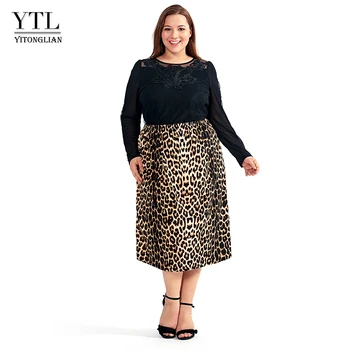 Vintage Plus Veľkosť Sukne pre Ženy, 4XL 5XL 6XL 8XL Leopard Tlač Pohodlné Bežné Vysoký Pás, Rovný Úsek Dlhé Sukne H123