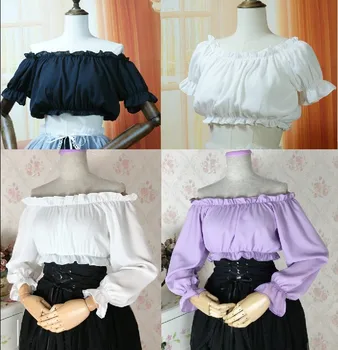 Vintage sladké lolita tričko lomka krku falbala čipky lístkového rukáv viktoriánskej šaty kawaii dievča gothic lolita top loli cosplay
