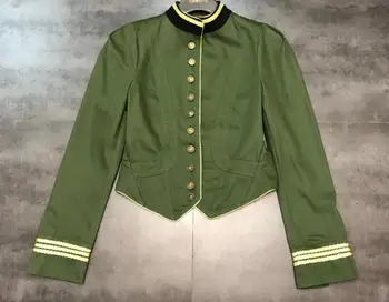Vintage stojan golier Army Zelená Slim single-breasted bunda ženy