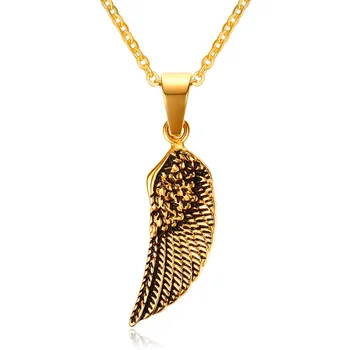 Vintage Zlatý Tón Nehrdzavejúcej Ocele Mužov Anjelom Krídla Choker Príveskom Náhrdelník Ženy Šperky Collier s 24 palcovou Reťazca