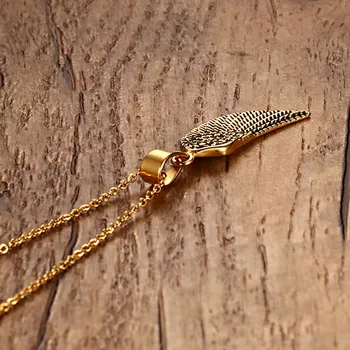 Vintage Zlatý Tón Nehrdzavejúcej Ocele Mužov Anjelom Krídla Choker Príveskom Náhrdelník Ženy Šperky Collier s 24 palcovou Reťazca