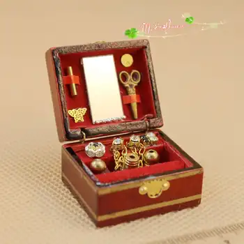 Vintage Šitie, Vyšívanie, Ihly kit box 1:12 domček pre bábiky Miniatúrne výška 2,2 CM bábika dom príslušenstvo, mini retro šperky box