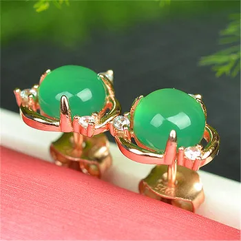 Vintage Žena Kolo Emerald Jade Šperky Kúzlo Zlatá Farba Malé Stud Náušnice Luxusné Crystal Kvetinové Svadobné Náušnice Pre Ženy