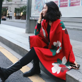 VISROVER luxusné značky žena zime šál módne žena šály, cashmere handfeeling zimné zábaly kvet väzbe zimné hidžáb šatku