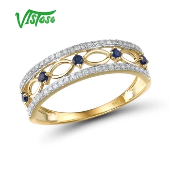 VISTOSO 14K Žltého Zlata, Prstene Pre Ženy, Skutočné Iskrivý Diamant Fantázie Blue Sapphire Zapojenie Výročie Jedinečný Jemné Šperky