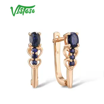 VISTOSO Zlaté Náušnice Pre Ženy 14K 585 Rose Gold Šumivé Blue Sapphire Elegantné Diamantové Výročie Svadby Jemné Šperky