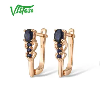 VISTOSO Zlaté Náušnice Pre Ženy 14K 585 Rose Gold Šumivé Blue Sapphire Elegantné Diamantové Výročie Svadby Jemné Šperky