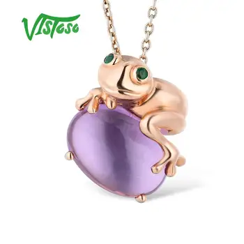 VISTOSO Zlatý Prívesok Pre Ženy Autentické 14K 585 Rose Gold Lovely Frog Magic Ametyst Emerald Náhrdelník s Príveskom, Jemné Šperky