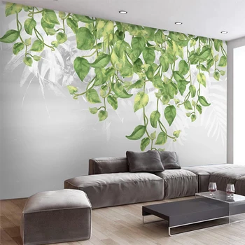 Vlastné Akejkoľvek Veľkosti Nástenné Moderné Tapety Ručne Maľované 3D Rastliny Zelenej Listovej Vína Fresco Obývacia Izba Gauč TV Abstraktných De Parede Tapety