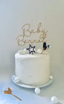 Vlastné Dieťa Názov Tortu vňaťou Osobné Akryl Zrkadlo Zlato alebo Drevo Baby Sprcha Narodeninovej Party Cake Decor