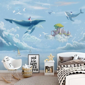 Vlastné Foto Tapety 3D Ručne Maľované Akvarel Tvorivé Sky Veľryba detskej Izby nástenná maľba Pozadia na Stenu Papier Abstraktných De Parede