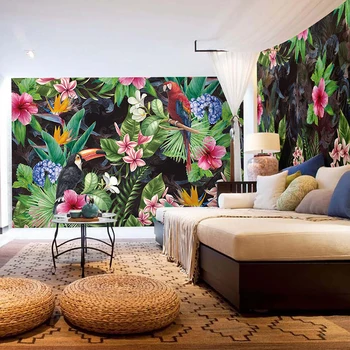 Vlastné Foto Tapety 3D Tropických Dažďových Lesov Papagáj Leaf nástenné Maľby Obývacia Izba Reštaurácia Samolepiace Nepremokavé Samolepky na Stenu