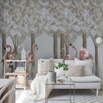 Vlastné Nástenné 3D Ručne Maľované Lesa Flamingo Deti Miestnosti, Spálne, Obývacia Izba Pozadí Steny Pokrýva Tapety Nástenné Maľby