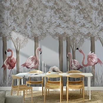 Vlastné Nástenné 3D Ručne Maľované Lesa Flamingo Deti Miestnosti, Spálne, Obývacia Izba Pozadí Steny Pokrýva Tapety Nástenné Maľby
