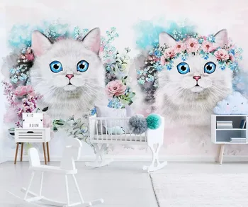 Vlastné nástenné tapety 3D Nordic zmluvne kvety mačiatko deti miestnosti dekorácie pozadí na stenu