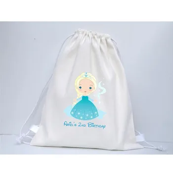 Vlastné Princess narodeniny Prospech Tašky 10pcs Mrazené Šnúrkou plátené tašky deti strany ďakujeme, darček taška dievčatá víkend Vitajte Taška