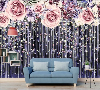 Vlastné tapetu 3D photo stenu romantický jednoduché pastoračnej štýl kvet, ručne maľované pozadia stenu, dekorácie, maliarstvo,