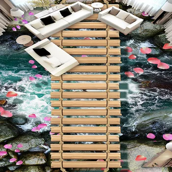 Vlastné Tapetu 3D Podlahy, Maľby Drevený Most A Tečúcej Vody, Podlahové nástennú maľbu Kúpeľňa Nepremokavé samolepiaci Papier na Stenu