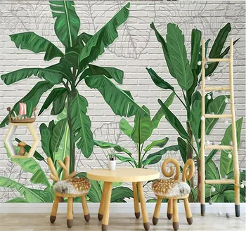 Vlastné tapetu nástenná maľba vysokej kvality tropický banán leaf tehlovej steny obývacia izba kaviareň v pozadí steny 3d tapety